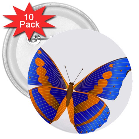 Blue & Orange Butterfly 3  Button (10 pack) from ArtsNow.com Front