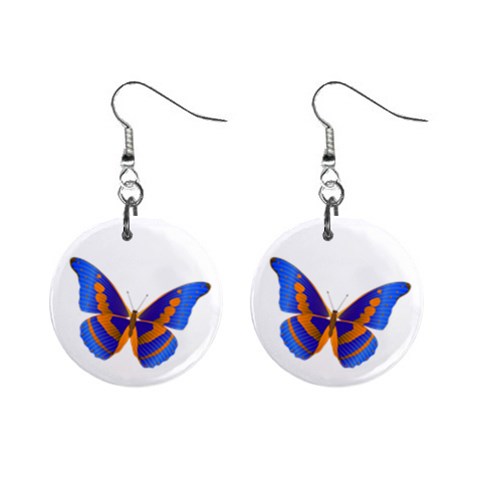 Blue & Orange Butterfly 1  Button Earrings from ArtsNow.com Front