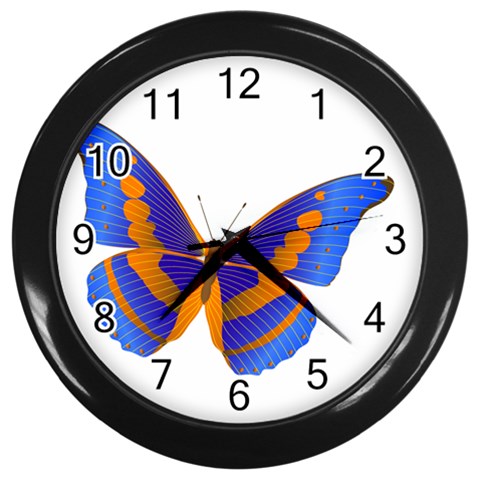 Blue & Orange Butterfly Wall Clock (Black) from ArtsNow.com Front