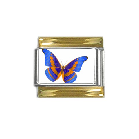 Blue & Orange Butterfly Gold Trim Italian Charm (9mm) from ArtsNow.com Front