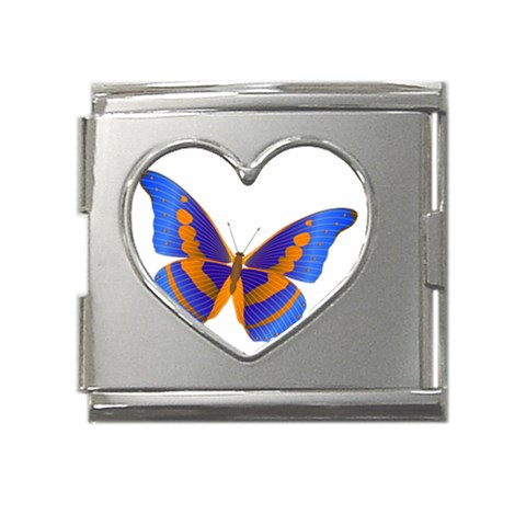 Blue & Orange Butterfly Mega Link Heart Italian Charm (18mm) from ArtsNow.com Front