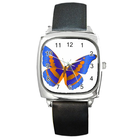 Blue & Orange Butterfly Square Metal Watch from ArtsNow.com Front