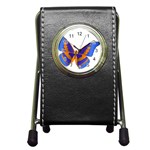 Blue & Orange Butterfly Pen Holder Desk Clock