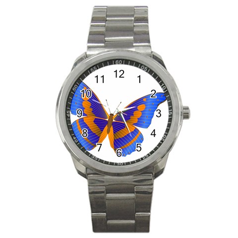 Blue & Orange Butterfly Sport Metal Watch from ArtsNow.com Front