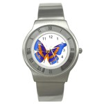 Blue & Orange Butterfly Stainless Steel Watch