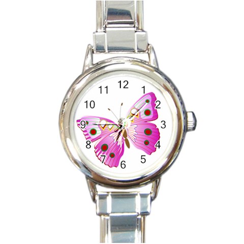 Pink & Purple Butterfly Round Italian Charm Watch from ArtsNow.com Front