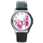 Pink & Purple Butterfly Round Metal Watch