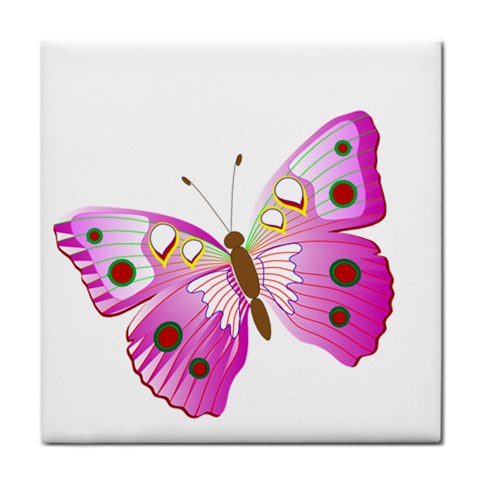 Pink & Purple Butterfly Tile Coaster from ArtsNow.com Front
