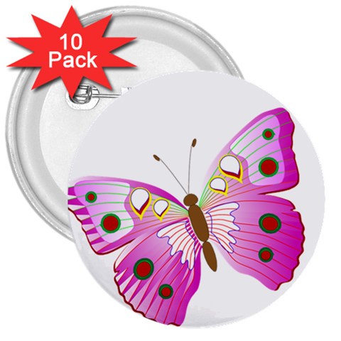 Pink & Purple Butterfly 3  Button (10 pack) from ArtsNow.com Front