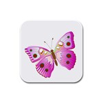 Pink & Purple Butterfly Rubber Square Coaster (4 pack)