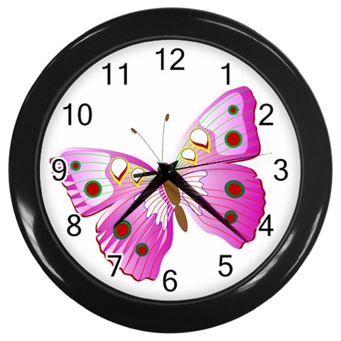 Pink & Purple Butterfly Wall Clock (Black) from ArtsNow.com Front