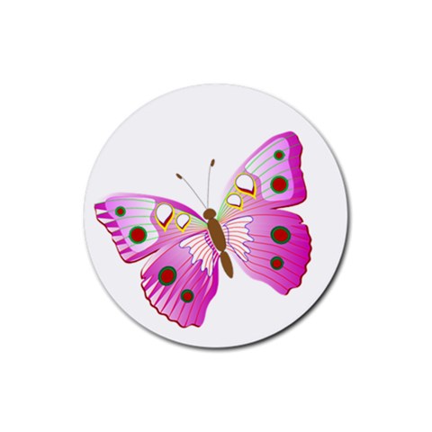 Pink & Purple Butterfly Rubber Round Coaster (4 pack) from ArtsNow.com Front