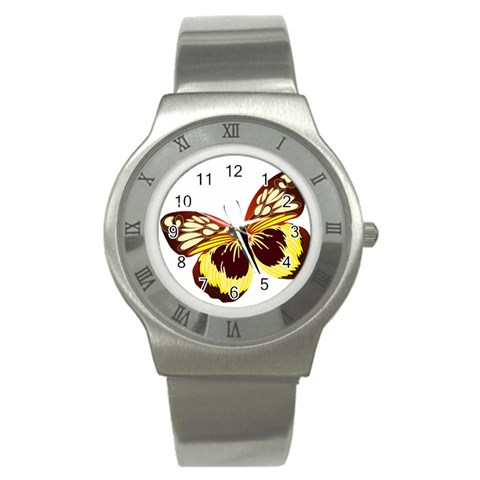 Brown & Yellow Butterfly Stainless Steel Watch from ArtsNow.com Front