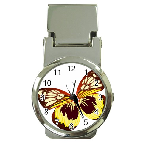 Brown & Yellow Butterfly Money Clip Watch from ArtsNow.com Front