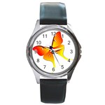 Orange & Yellow Flame Butterfly Round Metal Watch