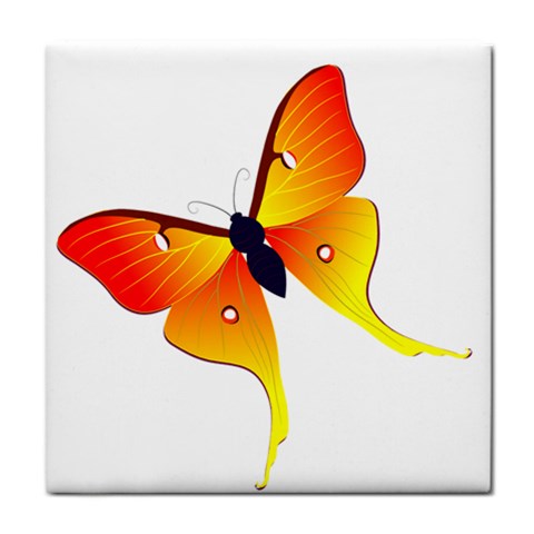 Orange & Yellow Flame Butterfly Tile Coaster from ArtsNow.com Front