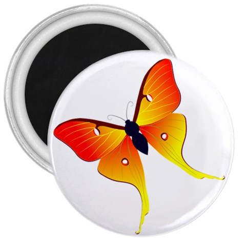 Orange & Yellow Flame Butterfly 3  Magnet from ArtsNow.com Front