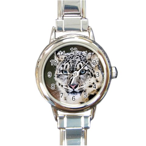 Snow Leopard Round Italian Charm Watch from ArtsNow.com Front