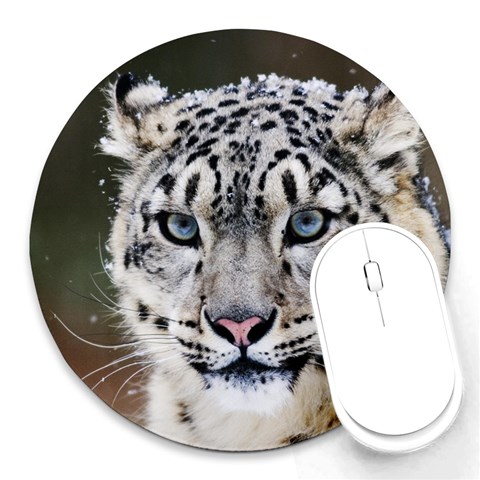 Snow Leopard Round Mousepad from ArtsNow.com Front