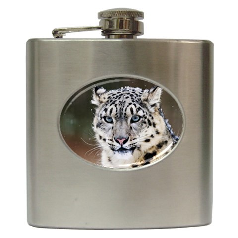 Snow Leopard Hip Flask (6 oz) from ArtsNow.com Front