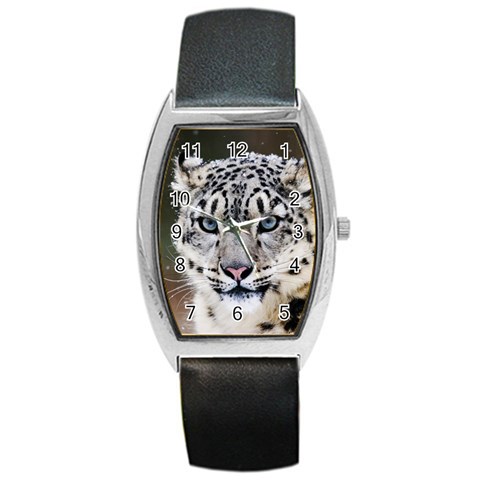 Snow Leopard Barrel Style Metal Watch from ArtsNow.com Front