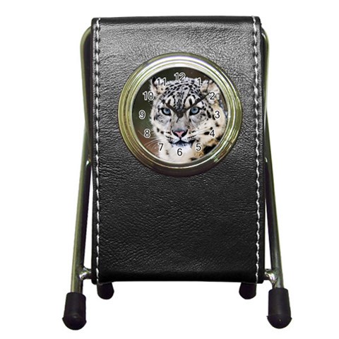 Snow Leopard Pen Holder Desk Clock from ArtsNow.com Front