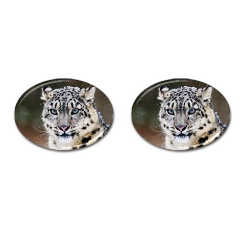 Snow Leopard Cufflinks (Oval) from ArtsNow.com Front(Pair)