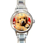 patriotic golden retriever Round Italian Charm Watch