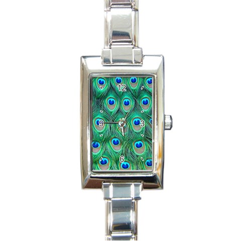 Peacock Feather 1 Rectangular Italian Charm Watch from ArtsNow.com Front