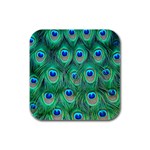 Peacock Feather 1 Rubber Square Coaster (4 pack)