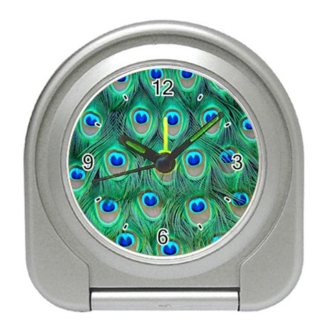 Peacock Feather 1 Travel Alarm Clock from ArtsNow.com Front