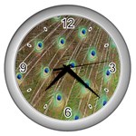 Peacock Feathers 2 Wall Clock (Silver)