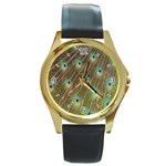 Peacock Feathers 2 Round Gold Metal Watch