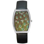 Peacock Feathers 2 Barrel Style Metal Watch