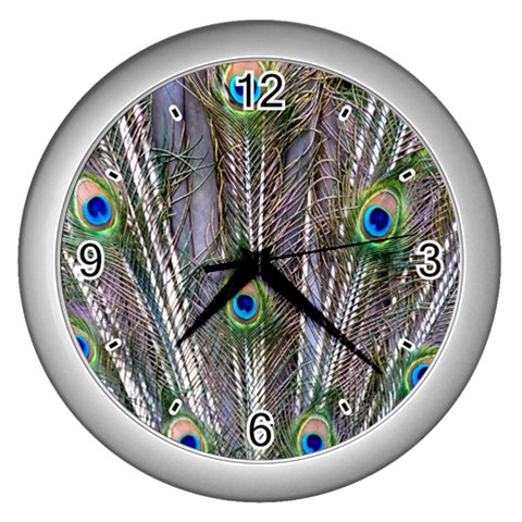 Peacock Feathers 3 Wall Clock (Silver) from ArtsNow.com Front