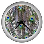 Peacock Feathers 3 Wall Clock (Silver)