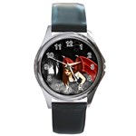 Crimson Wings Round Metal Watch