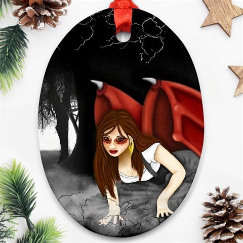 Crimson Wings Ornament (Oval) from ArtsNow.com Front
