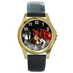 Crimson Wings Round Gold Metal Watch