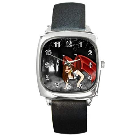 Crimson Wings Square Metal Watch from ArtsNow.com Front