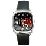 Crimson Wings Square Metal Watch