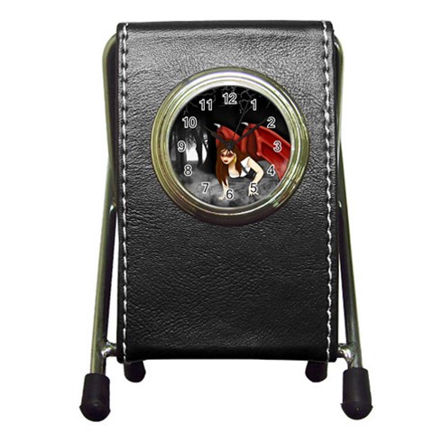 Crimson Wings Pen Holder Desk Clock from ArtsNow.com Front