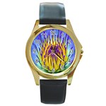 Water Lily Round Gold Metal Watch