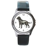 BW Black Labrador Retriever Dog Gifts Round Metal Watch