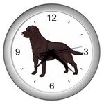 BW Chocolate Labrador Retriever Dog Gifts Wall Clock (Silver)