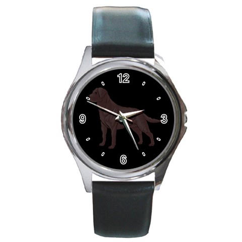 BB Chocolate Labrador Retriever Dog Gifts Round Metal Watch from ArtsNow.com Front