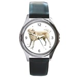 BW Yellow Labrador Retriever Dog Gifts Round Metal Watch