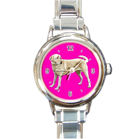 BP Yellow Labrador Retriever Dog Gifts Round Italian Charm Watch from ArtsNow.com Front