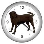 BW Chocolate Labrador Retriever Dog Gifts Wall Clock (Silver)