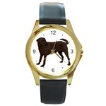 BW Chocolate Labrador Retriever Dog Gifts Round Gold Metal Watch